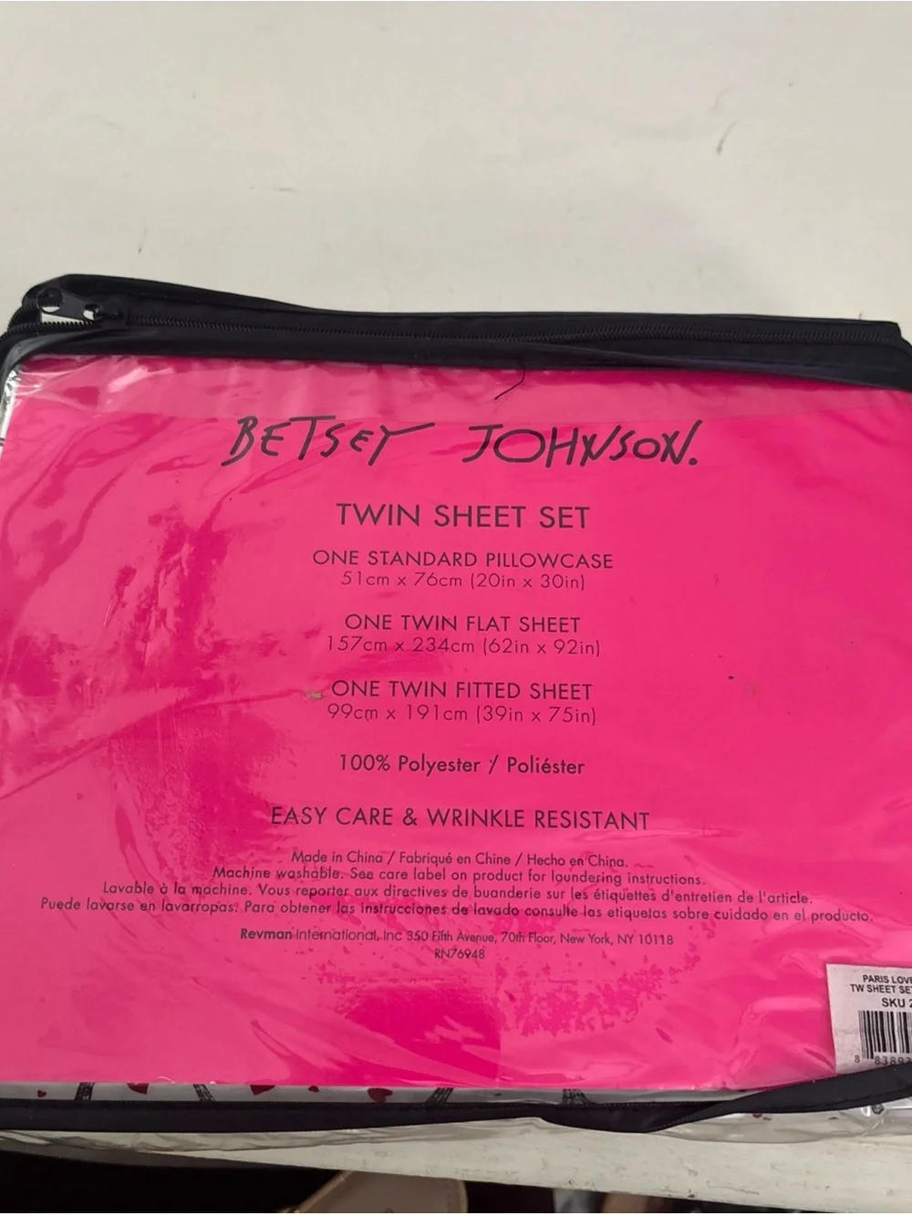 Betsey Johnson Red and Black Twin Sheet Set Packaging